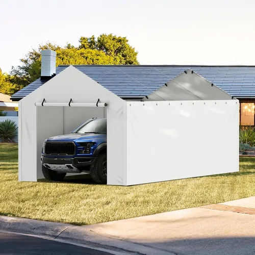 Vista 49 de VEVOR Cobertizo Tienda de Almacenamiento Exterior Portátil Resistente de 6 x 8 x 7 pies, Refugio de Cochera Garaje Impermeable con Puerta Enrollable