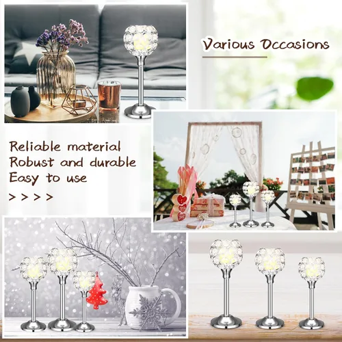 Vista 5 de Hushee 42 portavelas de cristal con velas LED de té, velas decorativas a granel de 3 tamaños para centros de mesa, decoración del hogar de Navidad