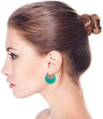 Vista 5 de Aretes de aro redondos de media luna con forma de ónix, turquesa y lapislázuli, estilo tribal occidental, para mujer, cuentas de caviar, milgrain