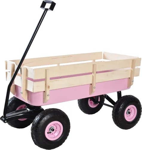 Vista 8 de Carro de carga de acero resistente con soporte lateral de madera con neumáticos todo terreno de 10", capacidad de arrastre de hasta 176lb, carro Azul