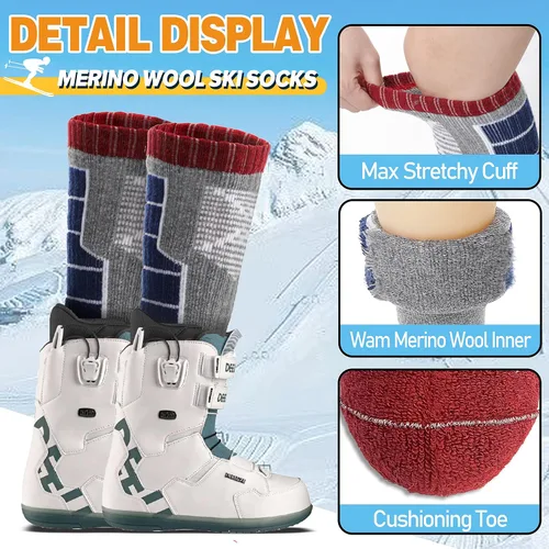 Vista 3 de Anlisim Calcetines de esquí de lana merino para niños, 3 pares de calcetines térmicos de invierno cálidos y gruesos transpirables para esquí