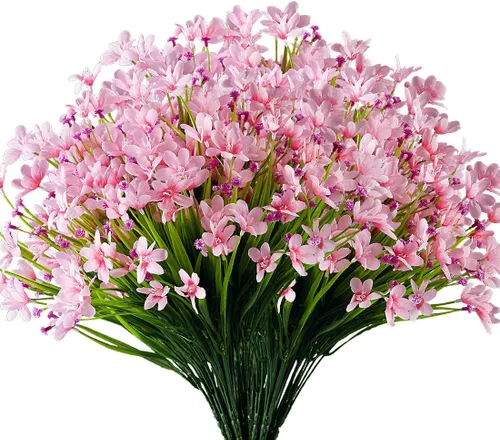 Vista 11 de 6 paquetes de flores artificiales de narcisos, vegetación artificial falsa, resistente a los rayos UV, no se decolora, plantas de plástico sintético