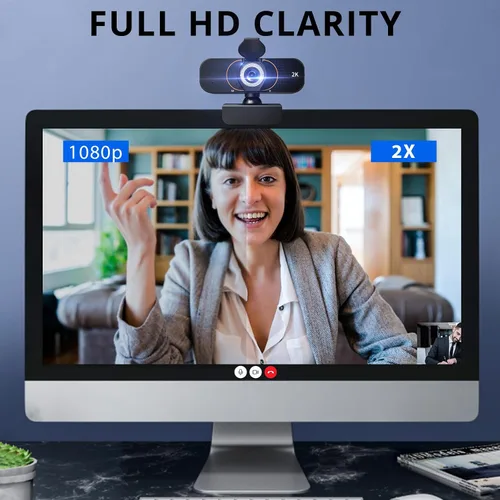 Vista 2 de Cámara web 2K para computadora/laptop/escritorio/PC, cámara con micrófono, USB Plug&Play, corrección automática de poca luz, cubierta de privacidad