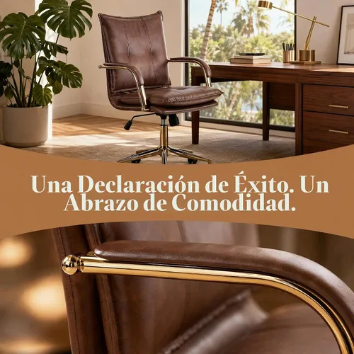 Vista 3 de MOJAY Silla de escritorio ergonómica de cuero con respaldo medio, moderna silla tapizada para computadora, silla de oficina ejecutiva con brazos