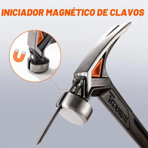Vista 3 de Vanquish 11oz - Martillo de carpintero de titanio con gancho recto para arrancar, cara lisa, buscador de clavos magnético, diseño forjado de una