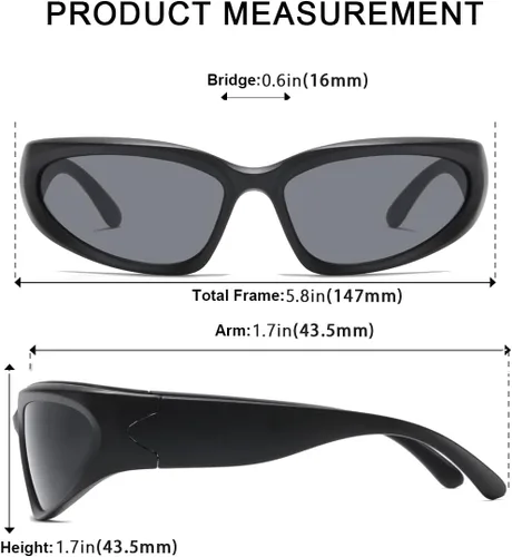 Vista 4 de Gafas de sol deportivas envolventes para hombres y mujeres, marco grueso ovalado de moda, de plástico ligero y duradero para exteriores UV400
