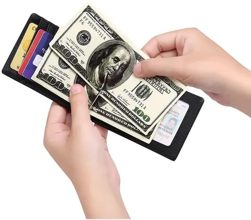 Vista 3 de CCBUY Tarjetero de cuero para hombre, tarjetero de crédito de negocios, tarjetero de identificación para hombre, clip de dinero