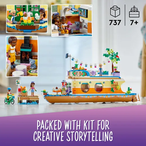 Vista 3 de LEGO Friends Canal Houseboat 41702 Kit de construcción; viene con 4 mini muñecas incluyendo Mia y 1 juguete de animal; regalo de cumpleaños