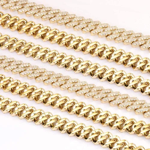 Vista 5 de Collar o pulsera chapada en oro de 14 quilates con eslabones cubanos de Miami de 0.47 pulgadas (personalizable)