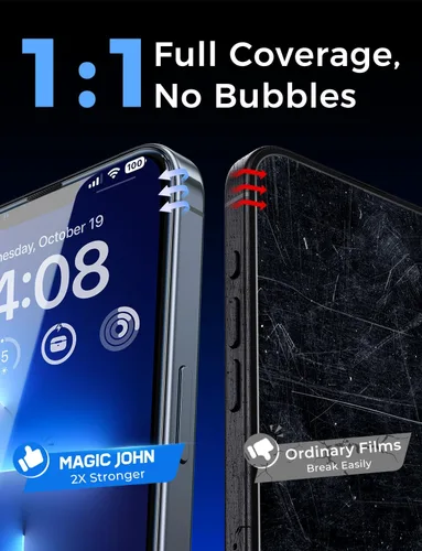 Vista 7 de MAGIC JOHN Paquete de 2 protectores de pantalla de vidrio templado para iPhone 13 Pro Max/iPhone 14 Plus de 6.7 pulgadas, instalación automática