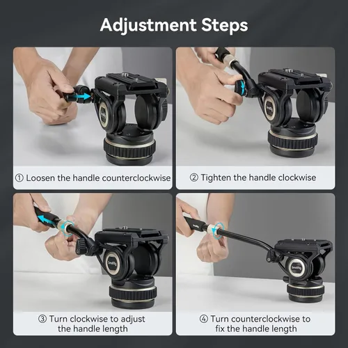 Vista 5 de SmallRig DH10 - Cabezal de video fluido para trípode de servicio pesado con base plana y mango ajustable, placa de liberación rápida para placa