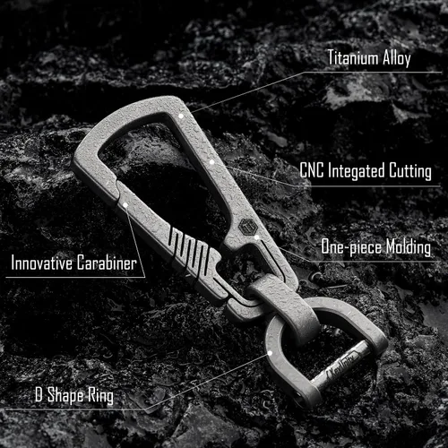 Vista 2 de KeyUnity KM16SW Titanium EDC mosquetón llavero clip con anillo D y anillo giratorio KA15