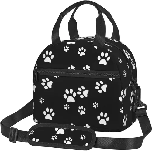 Vista 18 de Perinsto Lindas patas de perro beige bolsa de almuerzo reutilizable aislada bolsa de almuerzo lonchera contenedor con correa ajustable