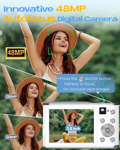 Vista 2 de Cámara digital 4K, enfoque automático de 48 megapíxeles, cámara de vlogging para fotografía, compacta para apuntar y disparar digital con zoom