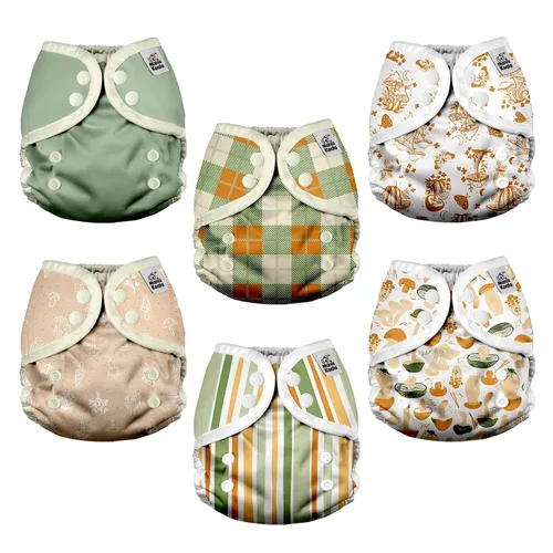 Vista 11 de Mama Koala Fundas de pañales de tela ajustables reutilizables con doble refuerzo para niñas y niños, cierre a presión, talla M (papilla vibrante-M)
