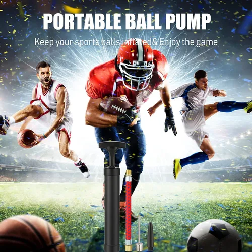 Vista 5 de Zhehao Kit de bomba de bola portátil de 10 pulgadas con boquilla de aguja y manguera de extensión para fútbol, fútbol, baloncesto, voleibol, globo