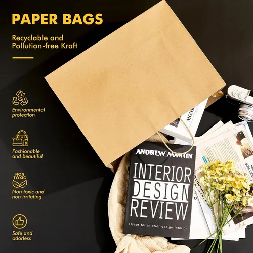 Vista 4 de RACETOP Bolsas de Papel Marrón Grandes con Asas al Por Mayor 100 Piezas 16x6x12 Pulgadas Bolsas de Regalo al Por Mayor, Bolsas de Papel Kraft Marrón