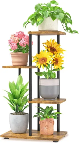 Vista 13 de LASZOLA Soporte Negro de Madera de 5 Niveles para Plantas de Interior para Macetas Más Grandes de Servicio Pesado, Estantes Verticales Resistentes