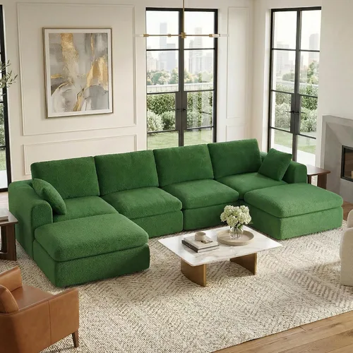 Vista 8 de KISLOT Sofá de nube sin hueso de 108 pulgadas, seccional, no requiere montaje, sofá modular con asiento profundo para sala de estar, sofá
