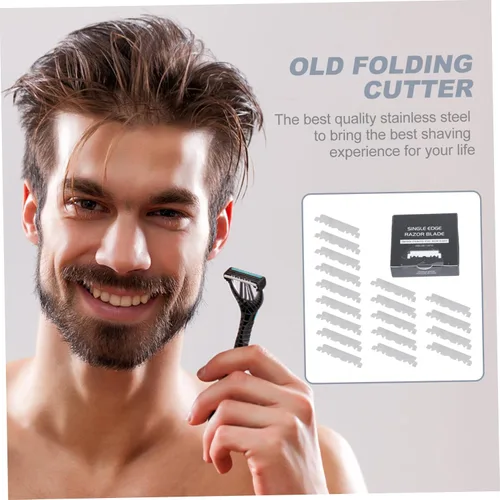 Vista 4 de Beavorty 300 piezas de cuchilla de afeitar cortador de cara cortador de barbería cuchillas recubiertas de platino afeitador para hombres viejo