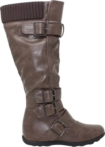 Vista 2 de Generación Y - Botas altas de media pantorrilla con detalle de calentador acanalado, hebillas y suela de goma, para mujer