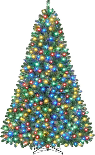 Vista 12 de Yaheetech - Árbol artificial de abeto preiluminado de 1.4 m con bisagras para árbol de Navidad con 150 luces LED multicolor y 324 puntas de rama