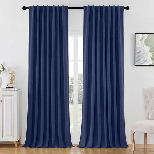 Vista 16 de Joydeco Cortinas opacas de lino para dormitorio, con ojales de 90 pulgadas de largo, cortinas resistentes para sala de estar, cortinas con Verde