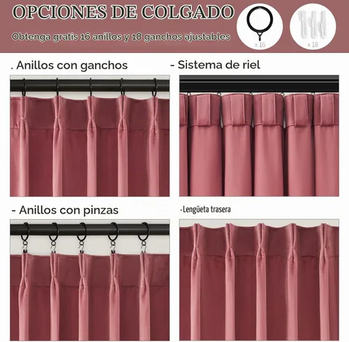Vista 4 de 2 paneles de cortinas de terciopelo rosa polvoriento, de 96 pulgadas de largo, cortinas plisadas decorativas bohemias de lujo para dormitorio, sala