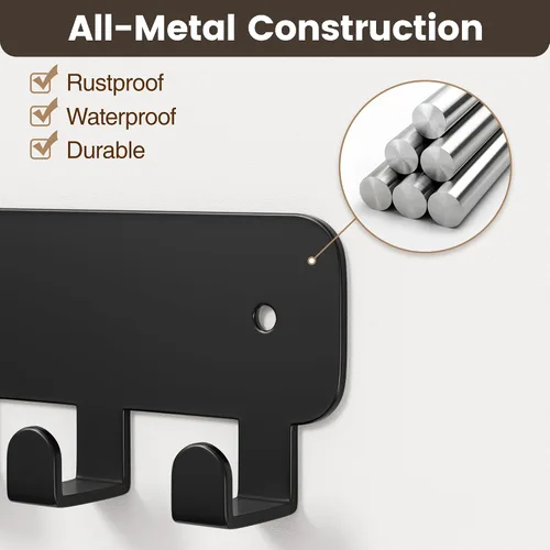 Vista 5 de pickpiff Soporte para llaves de pared, soporte adhesivo para llaves con 8 ganchos para llavero de automóvil, organizador de llavero de metal, negro