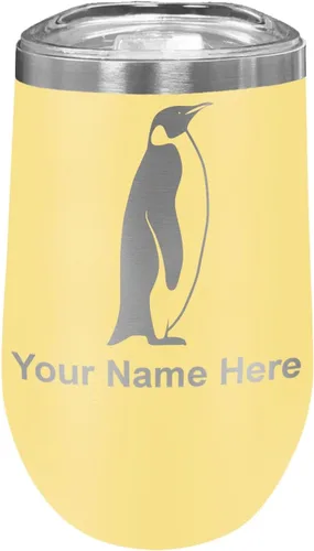 Vista 29 de LaserGram Vaso de vino de acero inoxidable de doble pared, pingüino, grabado personalizado incluido (negro)