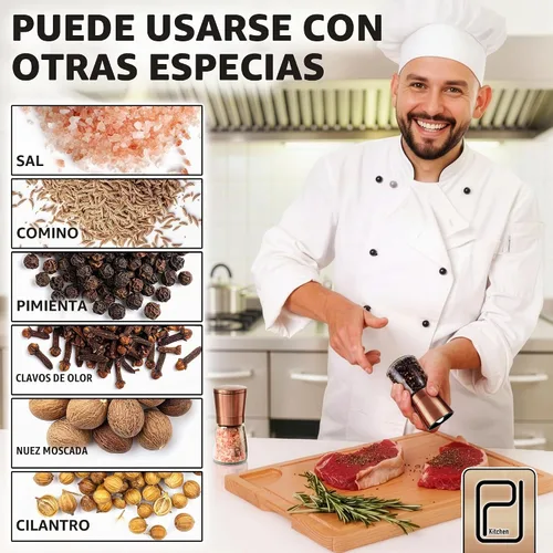 Vista 4 de Set de molinillo de sal y pimienta Premium – El mejor Molino de acero inoxidable para chef del hogar, magnético, de cobre, suaves molinillos
