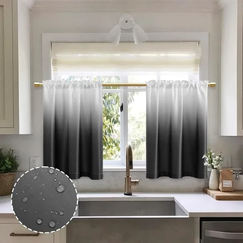 Vista 2 de XTMYI Cortinas Cubiertas para Debajo del Fregadero para Gabinete Negro, Modernas Cortinas Ombre Impermeables para Ventana Pequeña de Baño Cocina