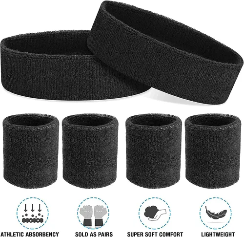 Vista 6 de ASTER Juego de 6 muñequeras para la cabeza, incluye 2 diademas deportivas y 4 pulseras deportivas a rayas coloridas para hombres y mujeres