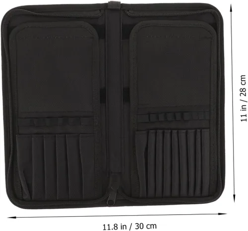 Vista 2 de DOITOOL Elegante soporte para brochas de maquillaje de lona, organizador de 15 bolsillos para cosméticos ordenados, negro, 11.8 x 11.0 in