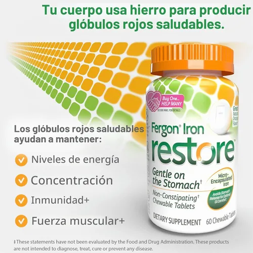 Vista 3 de Fergon Iron Restore - Tabletas masticables - Suave con el estómago, 27 mg