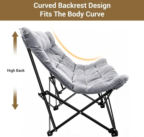 Vista 4 de Silla de mariposa acolchada y cómoda, silla plegable con respaldo alto para dormitorio, sala de estar, camping, césped