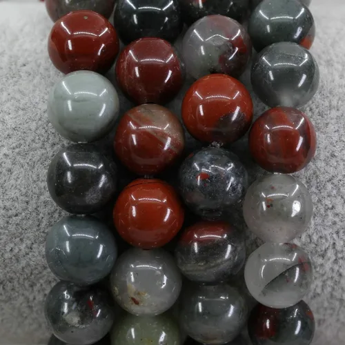 Vista 2 de Amandastone Pulsera elástica de cuentas redondas de 0.394 in con piedras preciosas naturales de 7 pulgadas Bloodstone africano