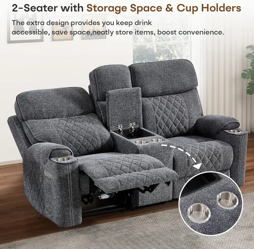 Vista 5 de HAOMARKETS Silla reclinable eléctrica para adultos con puerto USB, sofás reclinables eléctricos de tela suave con portavasos de metal, sillas