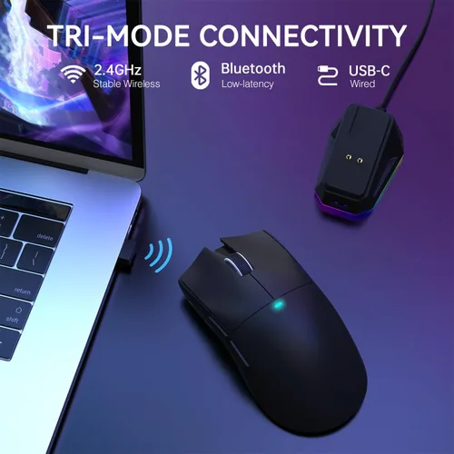Vista 3 de ATTACK SHARK X11 Ratón inalámbrico ligero para juegos con base de carga RGB, Tri-Mode-2.4G/USB-C con cable/BT, 22K DPI, sensor óptico PAW3311