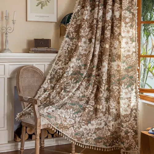 Vista 38 de Cortinas florales de granja semiopacas para sala de estar, de 63 pulgadas de largo, mezcla de lino y algodón, paneles de cortina de ventana cortos