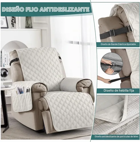 Vista 5 de Ruaozz Funda para Silla Reclinable 100% Impermeable Antideslizante Funda Reclinable para Silla Reclinable Funda de Asiento de Silla Lavable con Beige