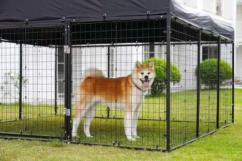 Vista 4 de Petony Perrera para Perros de Exterior de Acero para Perros Medianos/Pequeños Jaula con Techo y Revestimiento Antioxidante Resistente a Todo Clima