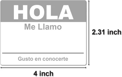 Vista 2 de Etiquetas de nombre en español (4 x 2.3 pulgadas, grises, 100 etiquetas) Hola, Me Llamo, insignias adhesivas para eventos, reuniones y reuniones