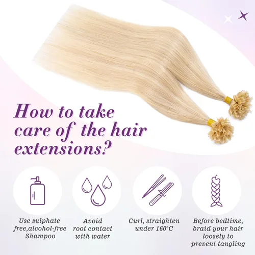 Vista 5 de Extensiones de cabello humano real con punta en U, color rubio ceniza y rubio decolorado, extensiones de cabello de fusión caliente, extensiones