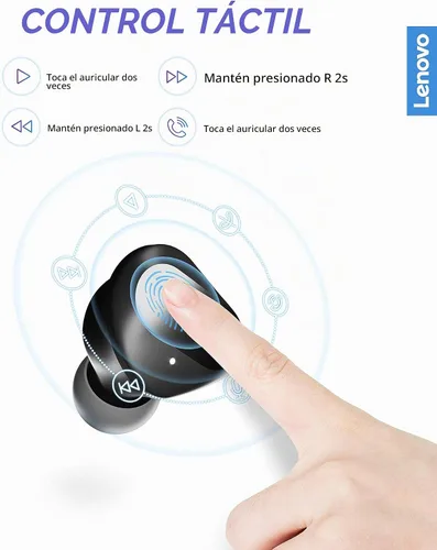 Vista 3 de Lenovo Auriculares inalámbricos Bluetooth 5.0 IPX5 impermeables con carga rápida USB-C y micrófono integrado para trabajo/viajes/gimnasio (negro)
