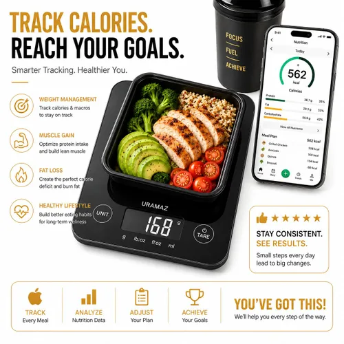 Vista 5 de URAMAZ Báscula de alimentos con calculadora nutricional, báscula digital de alimentos para báscula de cocina gramos y onzas, báscula inteligente