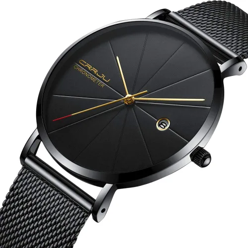 Vista 2 de Mgae Hombres Marca de moda Relojes de cuarzo ultra fino acero negro correa de malla casual deporte hombres reloj, Negro -, Movimiento de cuarzo