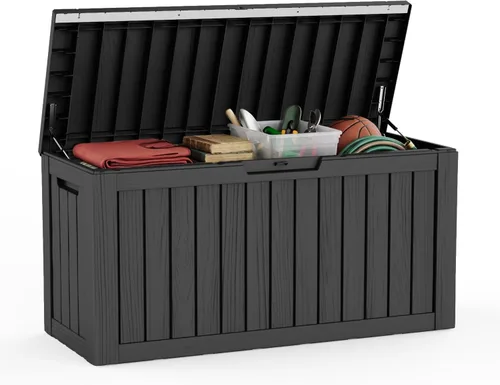 Vista 19 de DRATO Caja de almacenamiento para cubierta de 31 galones, caja de almacenamiento para exteriores para cojines de patio, herramientas de jardín, caja