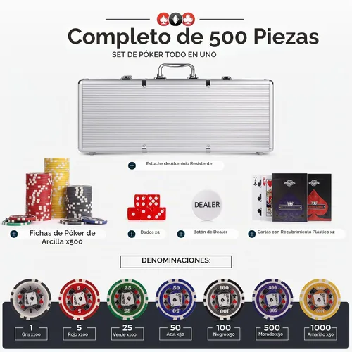 Vista 3 de Juego de fichas de poker de 500 unidades Big Slick, 11.5 g