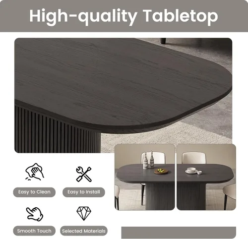 Vista 5 de Mesa de comedor ovalada de 63 pulgadas para 2-6 personas, mesa de cocina negra moderna, mesa de comedor rectangular de lujo, mesa de comedor
